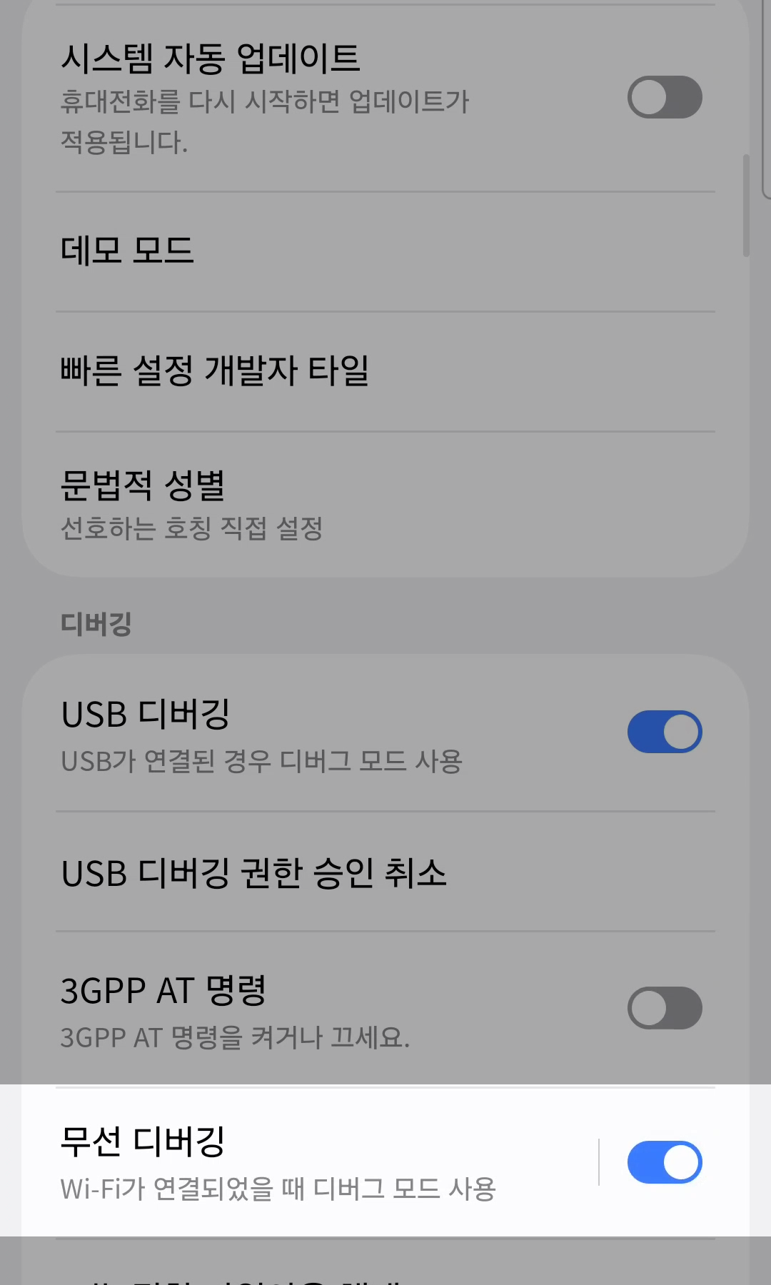 Developer options - wireless debugging